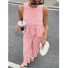 image:imagechouyatou Womens Gingham Cotton 2 Piece Outfits Peplum Ruffle Tank Top Wide Leg Long Palazzo Pants SetPink
