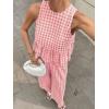 image:imagechouyatou Womens Gingham Cotton 2 Piece Outfits Peplum Ruffle Tank Top Wide Leg Long Palazzo Pants SetPink