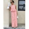 image:imagechouyatou Womens Gingham Cotton 2 Piece Outfits Peplum Ruffle Tank Top Wide Leg Long Palazzo Pants SetPink