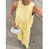 image:imagechouyatou Womens Gingham Cotton 2 Piece Outfits Peplum Ruffle Tank Top Wide Leg Long Palazzo Pants SetYellow
