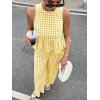 image:imagechouyatou Womens Gingham Cotton 2 Piece Outfits Peplum Ruffle Tank Top Wide Leg Long Palazzo Pants SetYellow