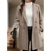 image:imagechouyatou Womens Herringbone Wool Pea Coat Double Breasted Notched Lapel Mid Long Blazer Jacket Outerwear OvercoatKhaki