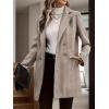 image:imagechouyatou Womens Herringbone Wool Pea Coat Double Breasted Notched Lapel Mid Long Blazer Jacket Outerwear OvercoatKhaki