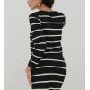 image:imagechouyatou Womens Striped Knit Skirt 2 Piece Outfits Button Down Cardigan and Package Hip Long Skirt Matching SetsBlack