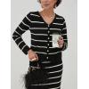 image:imagechouyatou Womens Striped Knit Skirt 2 Piece Outfits Button Down Cardigan and Package Hip Long Skirt Matching SetsBlack
