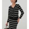 image:imagechouyatou Womens Striped Knit Skirt 2 Piece Outfits Button Down Cardigan and Package Hip Long Skirt Matching SetsBlack