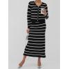 image:imagechouyatou Womens Striped Knit Skirt 2 Piece Outfits Button Down Cardigan and Package Hip Long Skirt Matching SetsBlack