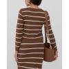 image:imagechouyatou Womens Striped Knit Skirt 2 Piece Outfits Button Down Cardigan and Package Hip Long Skirt Matching SetsCoffee Brown