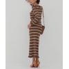 image:imagechouyatou Womens Striped Knit Skirt 2 Piece Outfits Button Down Cardigan and Package Hip Long Skirt Matching SetsCoffee Brown