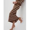 image:imagechouyatou Womens Striped Knit Skirt 2 Piece Outfits Button Down Cardigan and Package Hip Long Skirt Matching SetsCoffee Brown