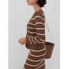 image:imagechouyatou Womens Striped Knit Skirt 2 Piece Outfits Button Down Cardigan and Package Hip Long Skirt Matching SetsCoffee Brown