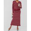 image:imagechouyatou Womens Striped Knit Skirt 2 Piece Outfits Button Down Cardigan and Package Hip Long Skirt Matching SetsDark Red