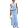 image:imagechouyatou Womens Gingham Cotton 2 Piece Outfits Peplum Ruffle Tank Top Wide Leg Long Palazzo Pants SetBlue