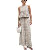 image:imagechouyatou Womens Gingham Cotton 2 Piece Outfits Peplum Ruffle Tank Top Wide Leg Long Palazzo Pants SetBrown