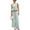 image:imagechouyatou Womens Gingham Cotton 2 Piece Outfits Peplum Ruffle Tank Top Wide Leg Long Palazzo Pants SetGreen
