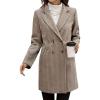 image:imagechouyatou Womens Herringbone Wool Pea Coat Double Breasted Notched Lapel Mid Long Blazer Jacket Outerwear OvercoatKhaki