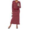 image:imagechouyatou Womens Striped Knit Skirt 2 Piece Outfits Button Down Cardigan and Package Hip Long Skirt Matching SetsDark Red