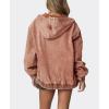 image:imageCHOUYATOU Womens 2026 Spring Hooded Denim Jacket Zip Up Jean Hoodie Trench Coat Casual Loose Bomber JacketBrown