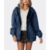image:imageCHOUYATOU Womens 2026 Spring Hooded Denim Jacket Zip Up Jean Hoodie Trench Coat Casual Loose Bomber JacketDark Blue