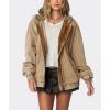 image:imageCHOUYATOU Womens 2026 Spring Hooded Denim Jacket Zip Up Jean Hoodie Trench Coat Casual Loose Bomber JacketKhaki