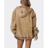 image:imageCHOUYATOU Womens 2026 Spring Hooded Denim Jacket Zip Up Jean Hoodie Trench Coat Casual Loose Bomber JacketKhaki