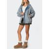 image:imageCHOUYATOU Womens 2026 Spring Hooded Denim Jacket Zip Up Jean Hoodie Trench Coat Casual Loose Bomber JacketLight Blue