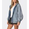 image:imageCHOUYATOU Womens 2026 Spring Hooded Denim Jacket Zip Up Jean Hoodie Trench Coat Casual Loose Bomber JacketLight Blue
