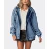 image:imageCHOUYATOU Womens 2026 Spring Hooded Denim Jacket Zip Up Jean Hoodie Trench Coat Casual Loose Bomber JacketMedium Blue