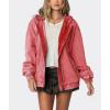 image:imageCHOUYATOU Womens 2026 Spring Hooded Denim Jacket Zip Up Jean Hoodie Trench Coat Casual Loose Bomber JacketWatermelon Red