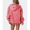 image:imageCHOUYATOU Womens 2026 Spring Hooded Denim Jacket Zip Up Jean Hoodie Trench Coat Casual Loose Bomber JacketWatermelon Red