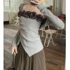 image:imagechouyatou Womens 2 Piece Outfits Cute Shrug Cardigan Sweater and 3D Flower Irregular Ribbed Knit Tube Top SetsGray