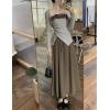 image:imagechouyatou Womens 2 Piece Outfits Cute Shrug Cardigan Sweater and 3D Flower Irregular Ribbed Knit Tube Top SetsGray