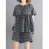image:imagechouyatou Womens 2 Piece Outfits Gingham Cotton Short Sleeve Tank Top and Summer Elastic Waist Shorts SetBlack