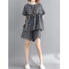 image:imagechouyatou Womens 2 Piece Outfits Gingham Cotton Short Sleeve Tank Top and Summer Elastic Waist Shorts SetBlack