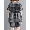 image:imagechouyatou Womens 2 Piece Outfits Gingham Cotton Short Sleeve Tank Top and Summer Elastic Waist Shorts SetBlack