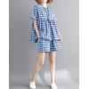 image:imagechouyatou Womens 2 Piece Outfits Gingham Cotton Short Sleeve Tank Top and Summer Elastic Waist Shorts SetBlue