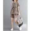 image:imagechouyatou Womens 2 Piece Outfits Gingham Cotton Short Sleeve Tank Top and Summer Elastic Waist Shorts SetCoffee
