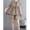 image:imagechouyatou Womens 2 Piece Outfits Gingham Cotton Short Sleeve Tank Top and Summer Elastic Waist Shorts SetCoffee