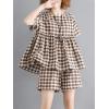 image:imagechouyatou Womens 2 Piece Outfits Gingham Cotton Short Sleeve Tank Top and Summer Elastic Waist Shorts SetCoffee
