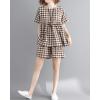 image:imagechouyatou Womens 2 Piece Outfits Gingham Cotton Short Sleeve Tank Top and Summer Elastic Waist Shorts SetCoffee