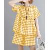 image:imagechouyatou Womens 2 Piece Outfits Gingham Cotton Short Sleeve Tank Top and Summer Elastic Waist Shorts SetYellow