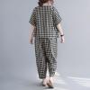 image:imagechouyatou Womens 2 Piece Outfits Linen Short Sleeve Top and Elastic Waist Crop Wide Leg Pants Lounge SetsBlack