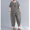 image:imagechouyatou Womens 2 Piece Outfits Linen Short Sleeve Top and Elastic Waist Crop Wide Leg Pants Lounge SetsBlack