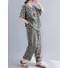 image:imagechouyatou Womens 2 Piece Outfits Linen Short Sleeve Top and Elastic Waist Crop Wide Leg Pants Lounge SetsBlack