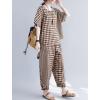 image:imagechouyatou Womens 2 Piece Outfits Linen Short Sleeve Top and Elastic Waist Crop Wide Leg Pants Lounge SetsBrown