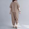 image:imagechouyatou Womens 2 Piece Outfits Linen Short Sleeve Top and Elastic Waist Crop Wide Leg Pants Lounge SetsBrown