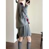 image:imagechouyatou Womens 2 Piece Sweater Skirt Set Argyle Plaid Pullover Polo Sweater Mini Pleated Skirt Matching OutfitsGray