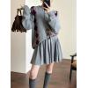 image:imagechouyatou Womens 2 Piece Sweater Skirt Set Argyle Plaid Pullover Polo Sweater Mini Pleated Skirt Matching OutfitsGray