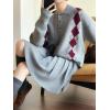 image:imagechouyatou Womens 2 Piece Sweater Skirt Set Argyle Plaid Pullover Polo Sweater Mini Pleated Skirt Matching OutfitsGray