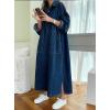 image:imagechouyatou Womens Casual Long Sleeve Maxi Denim Dress Fall Spring Loose 12 Button Down Tunic Jean DressDark Blue